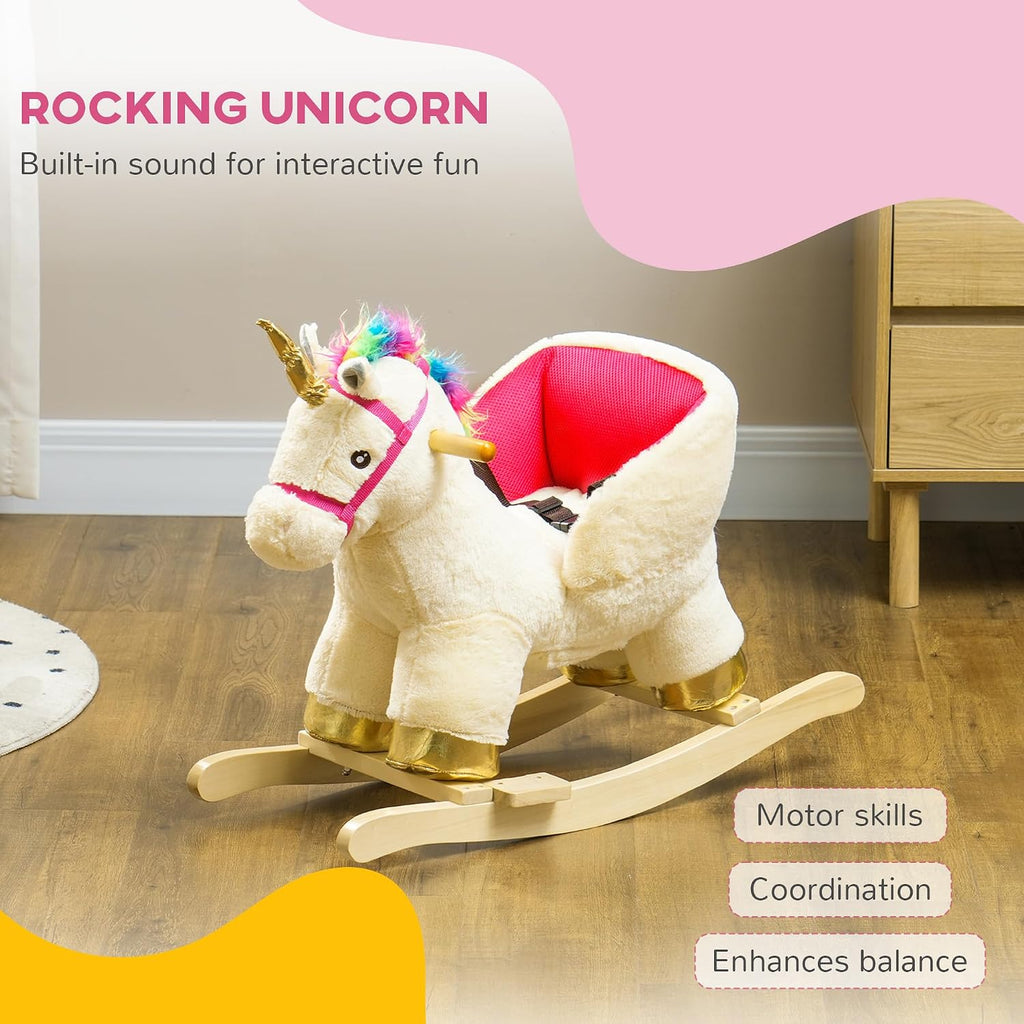Kids Rocking Horse Unicorn Realistic Sounds 18-36 Months Cream White