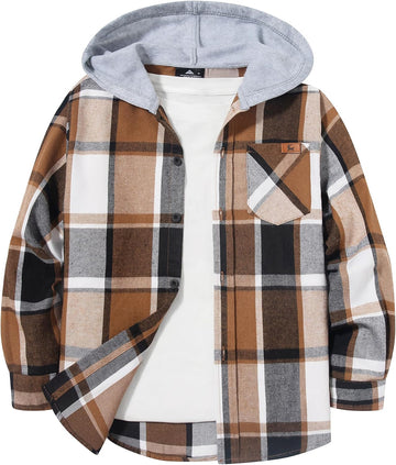 Boys Flannel Shirts Kids Plaid Hoodie