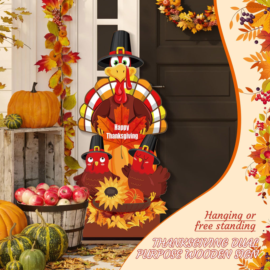 32 Inch Thanksgiving Porch Sign Standing Decor, Turkey