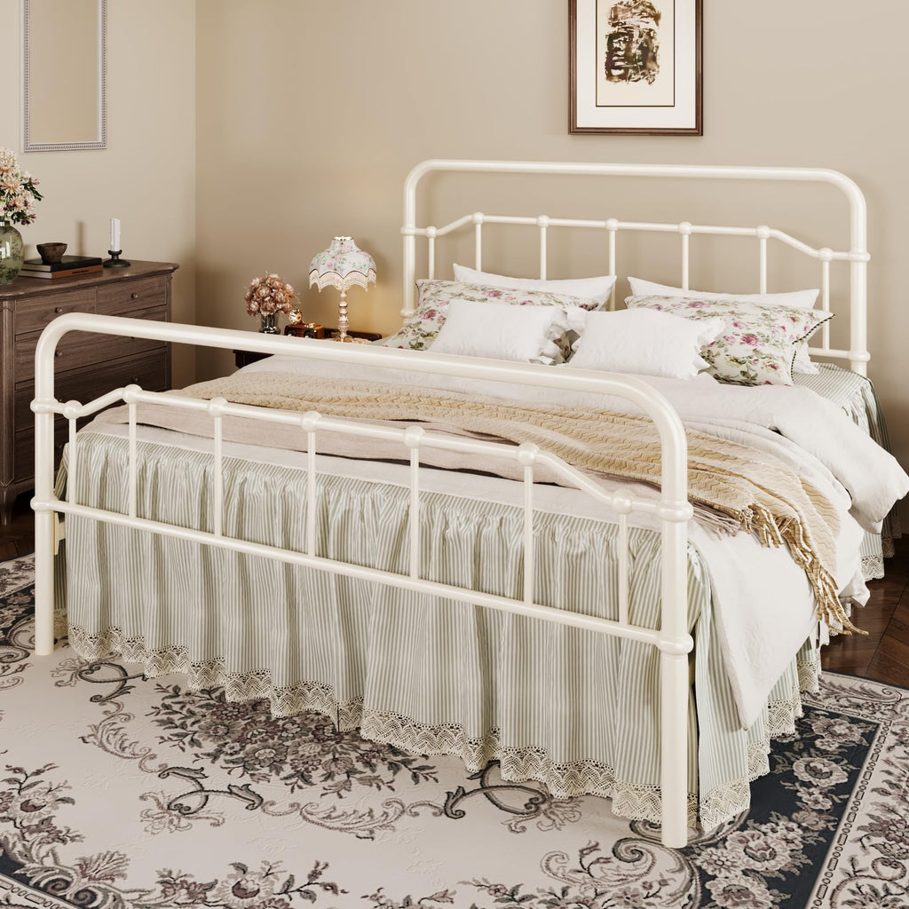 Vintage Victorian Metal Bed Frame, Cream White