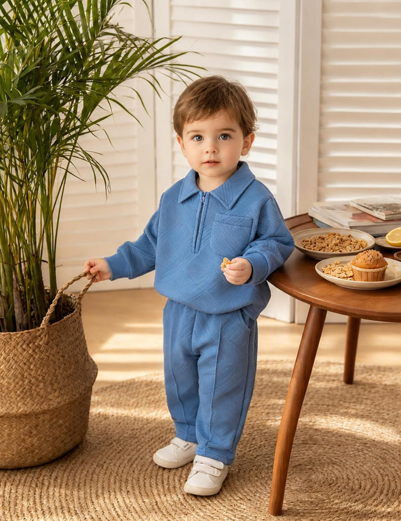 Toddler Baby Boy Fall Clothes Half Zipper Long Sleeve Sweatshirt and Pants with Pockets 2Pcs Winter Outfits Set