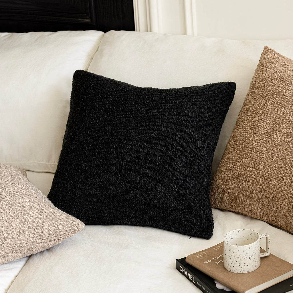 Decorative Textured Boucle Throw Pillow Covers Accent Solid Pillow Cases Neutral Soft Cozy Couch Cushion Case for