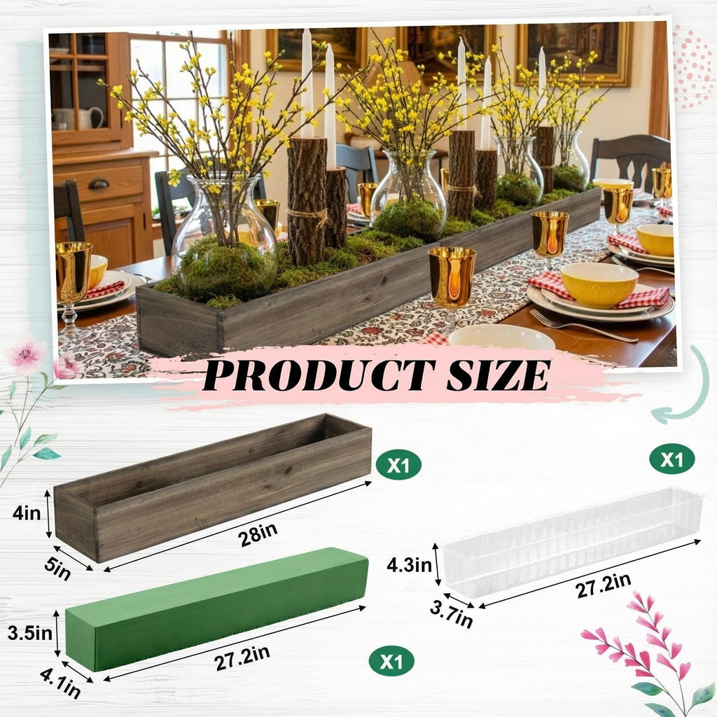 1 Set Wood Boxes for Centerpieces 28x5 Inch Rectangle Wooden Planter Box Rustic Wooden Planters with Removable