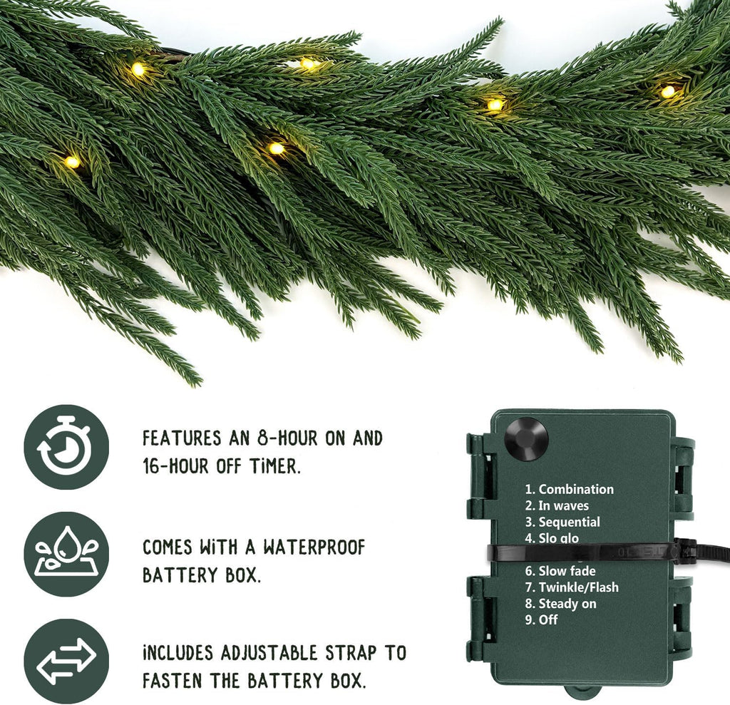 6ft Christmas Garland with Lights, Norfolk Pine Garland, Realistic