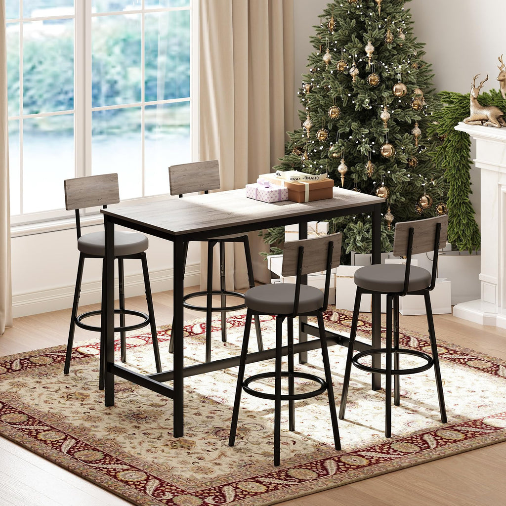 Dining Table Set for 4, 5-Piece Bar Table Set, Kitchen Table and Chairs, Counter Height High Top Table with 4 PU