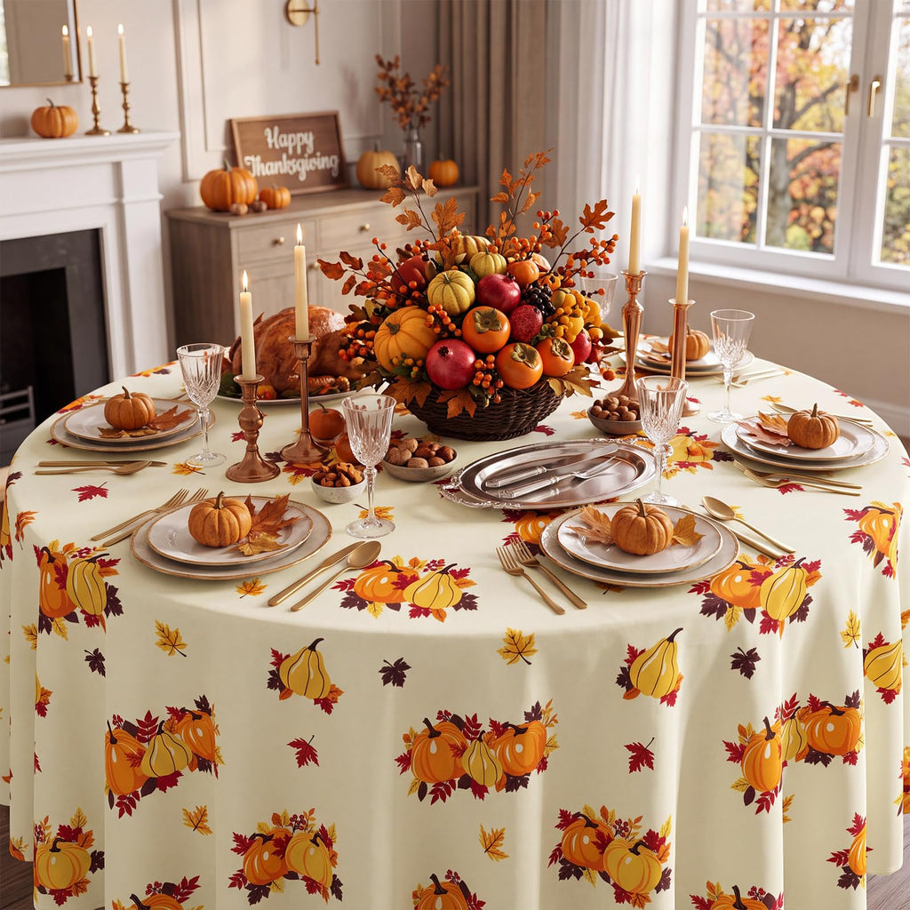 6 Pack Thanksgiving Tablecloth 84 Inch Fall Plastic Tablecloth Disposable Round Tablecloth, Thanksgiving Decorations
