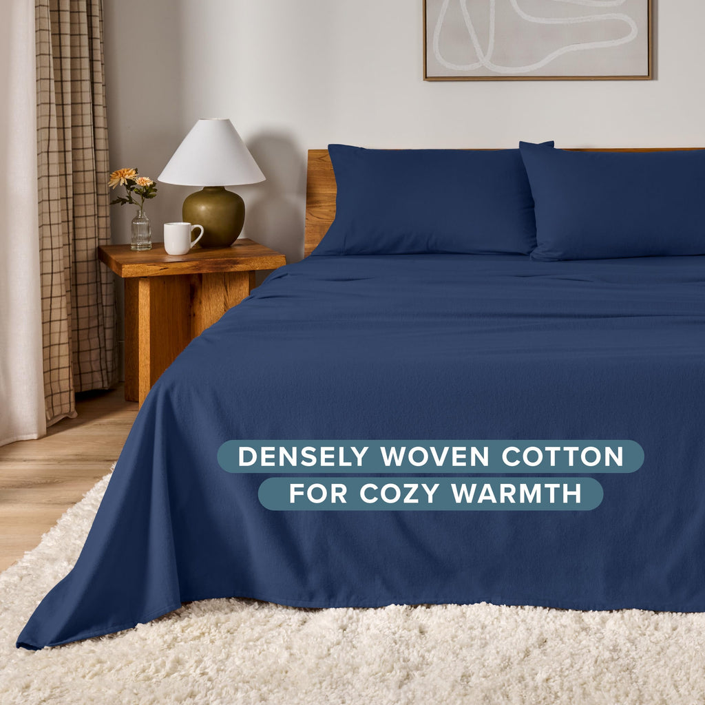 Full XL Flannel Sheet Set 100% Cotton (Full XL, Dark Blue)