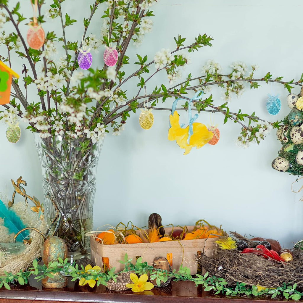 Easter Glitter Hanging Eggs - Colorful Tinsel Easter Egg Ornaments, Spring Foam Hanging Egg Ornament for Tree - Set of 30
