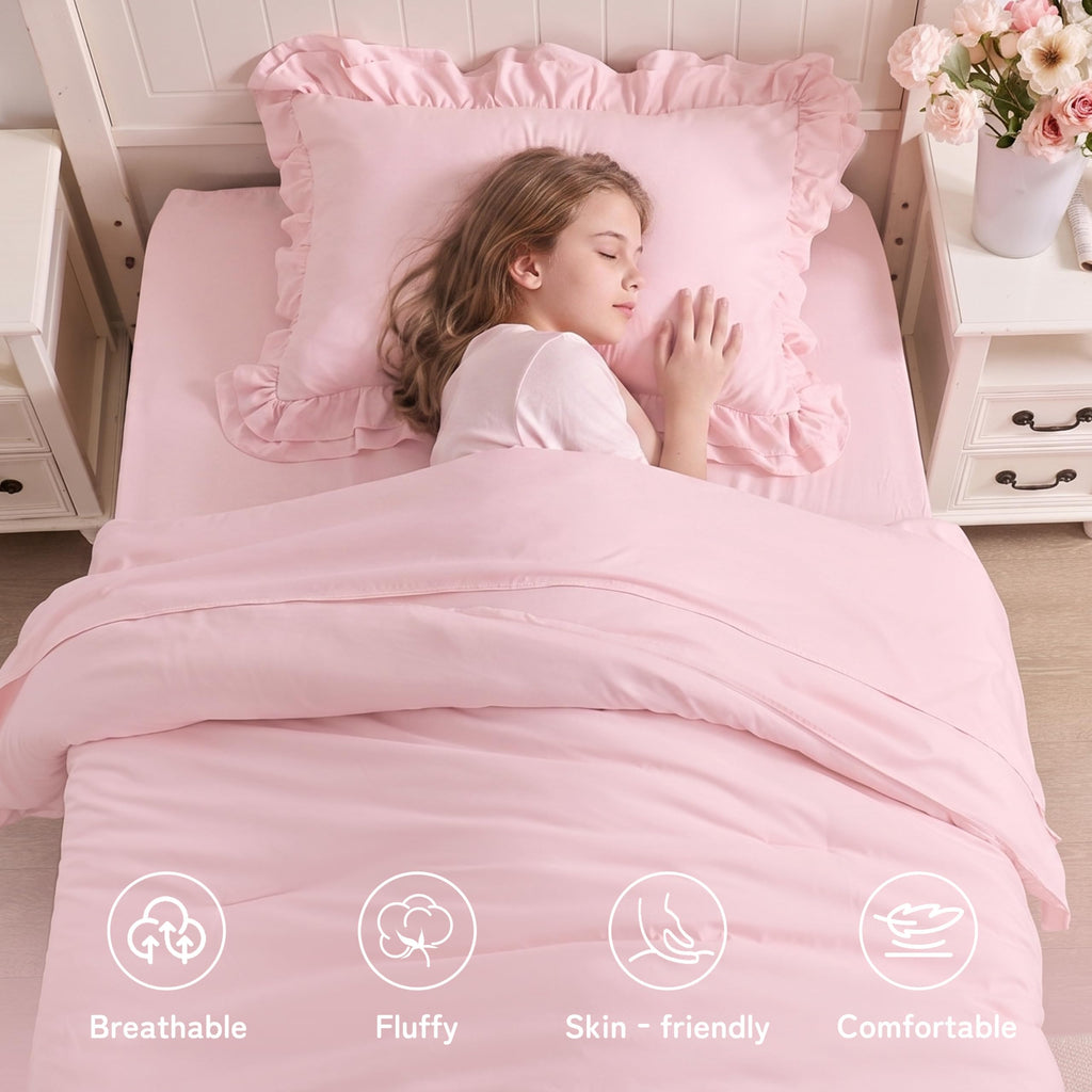 Toddler Bedding Set for Girls, 4 Piece Double Ruffles Super Soft Toddler Bed Set with Boho Toddler Comforter Sheet