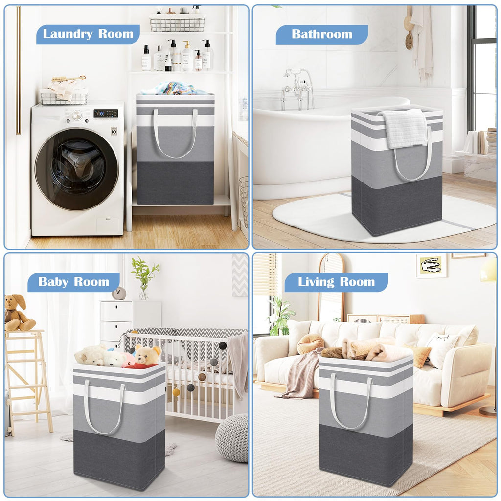 3-Pack Laundry Basket, Collapsible Laundry Hamper, Grey, 100L