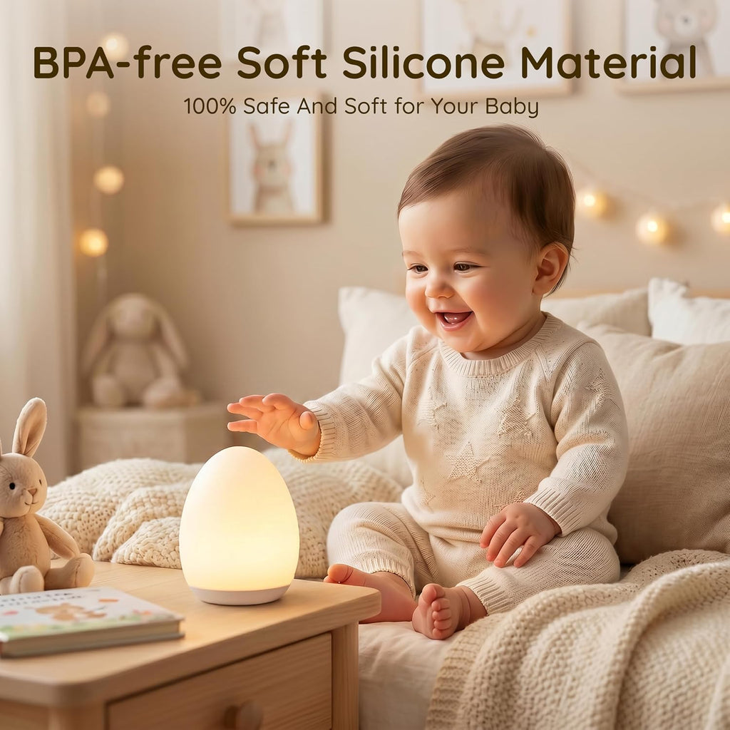 Egg Light, 7 RGB Colors, Dimmable Touch Control Night Light for Kids, Wood