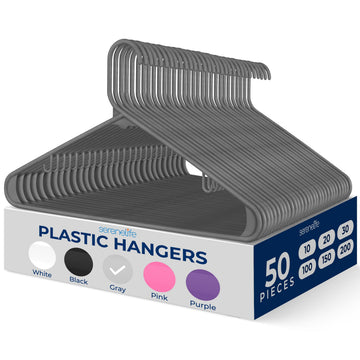 Plastic Hangers 50 Pack | Fits More Clothes in Your Closet | Slim 0.24 Inch Non-Slip Grip, Holds Up to 5.5 Lbs, for