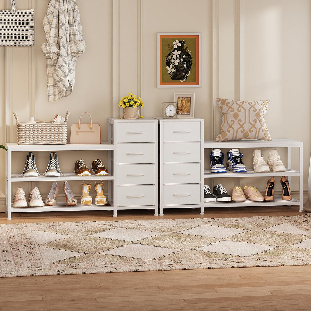 Industrial Shoe Storage Bench with 4 Drawers & Seat, White