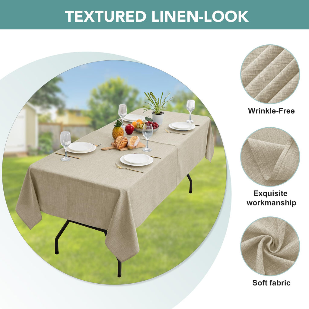 Outdoor Tablecloth with Umbrella Hole, Natural, 60x84 Inch
