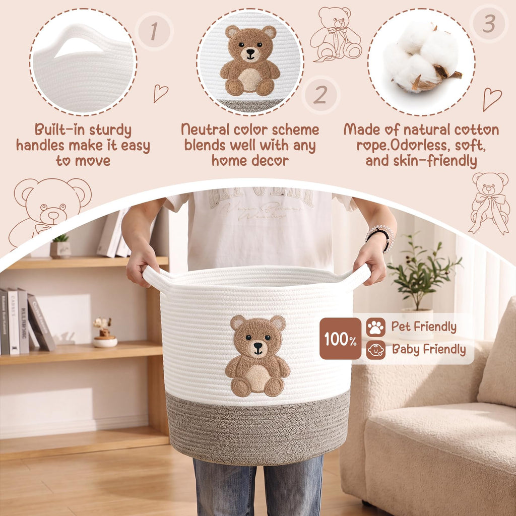 Teddy Bear Laundry Basket, Baby Toy Basket , 14"x14"
