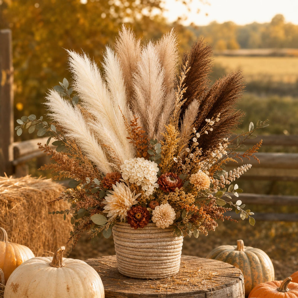9 PCS 45" Artificial Pampas Grass Dark Brown & Beige & Brown