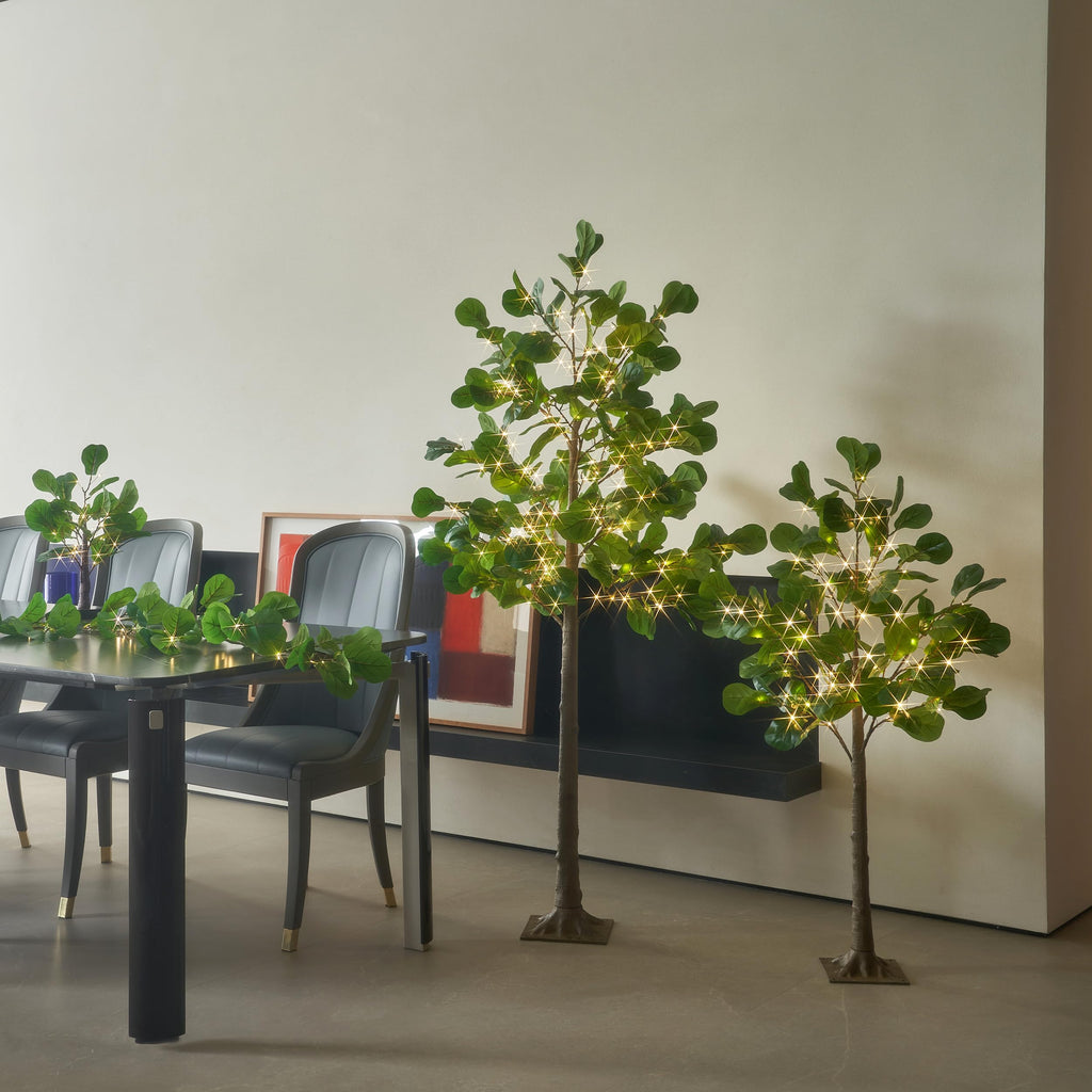 Lighted Artificial Fiddle Leaf Tree 6FT 222 LED Fairy Lights, Artificial Greenery Tree with Lights Fireplace Living