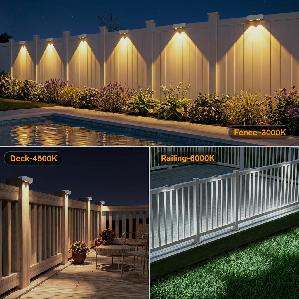Solar Deck Lights Outdoor 16 Pack, Bright Solar Fence Lights with Lens, 3 Color Modes IP65 Waterproof Large Size Step