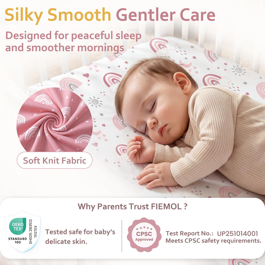 Pack and Play Sheets Fitted, Mini Crib Sheets Girl 38" x 26" 3-Pack
