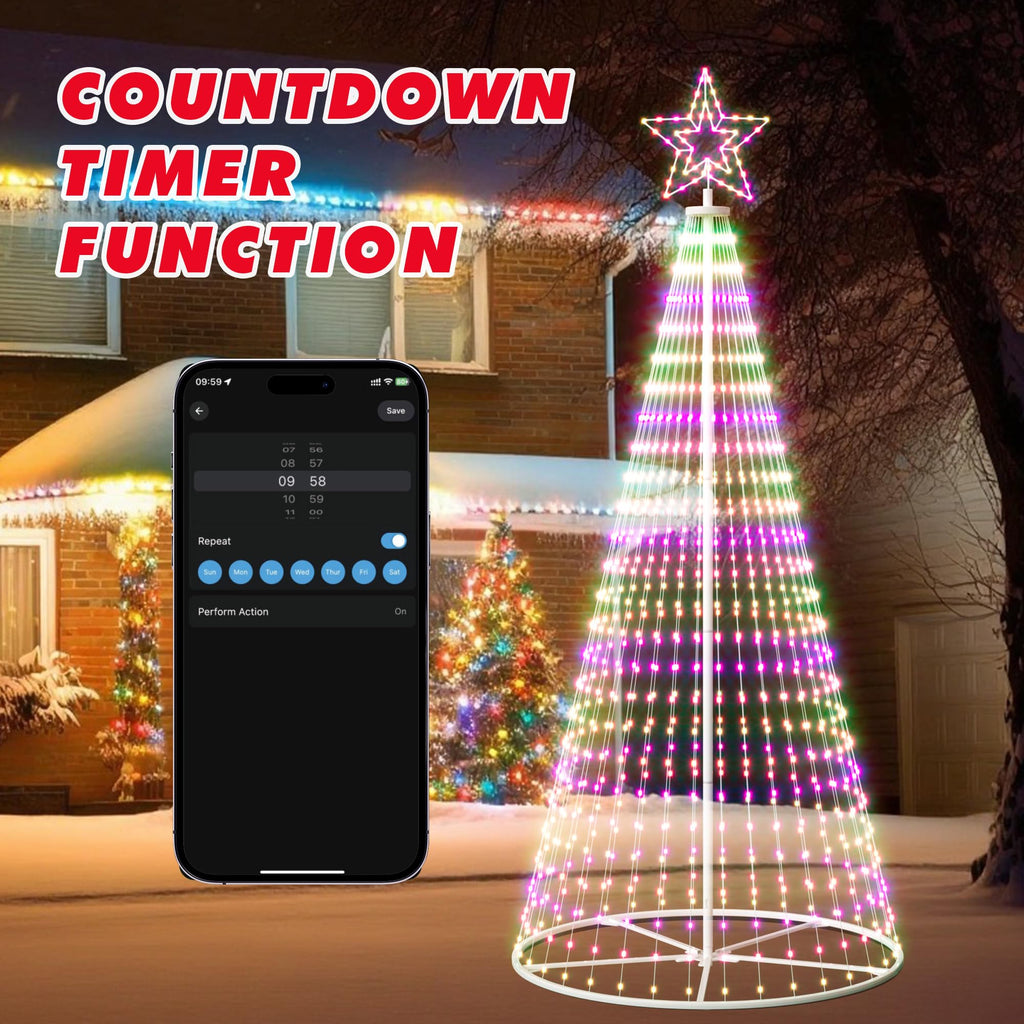 Outdoor Christmas Tree, 12 ft Prelit Christmas Tree, Smart Cone Outside Christmas Trees Light Show, App Control with