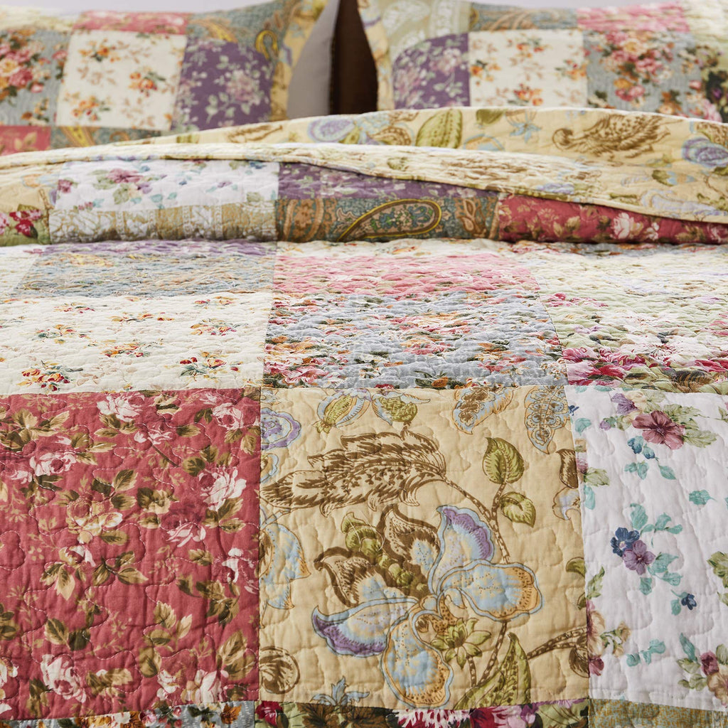 Home Blooming Prairie 100% Cotton Authentic Patchwork Reversible Quilt Set, 3-Piece
