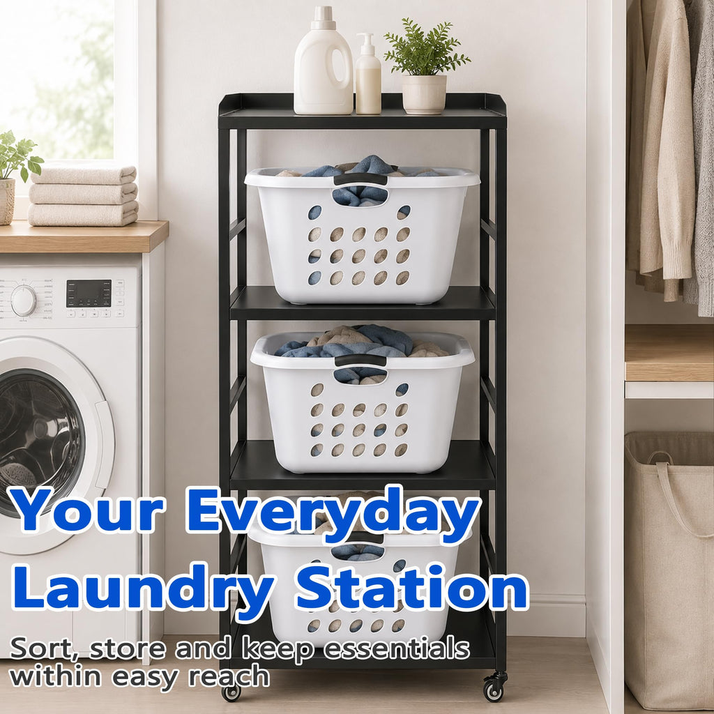 4-Tire Laundry Basket Holder Storage Shelf, Metal Stackable Laundry Sorter