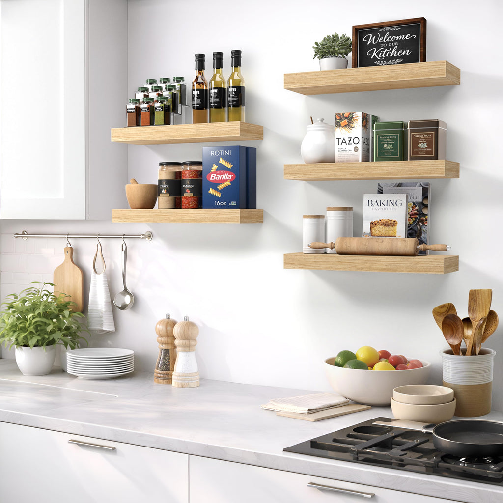 16 Inch Floating Shelves for Wall (2 Pack, Maple Wood)