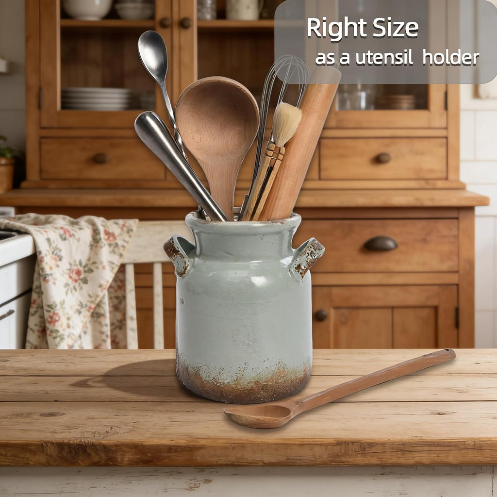 Ceramic Rustic Farmhouse Vase, Distressed Decorative Flower Vases