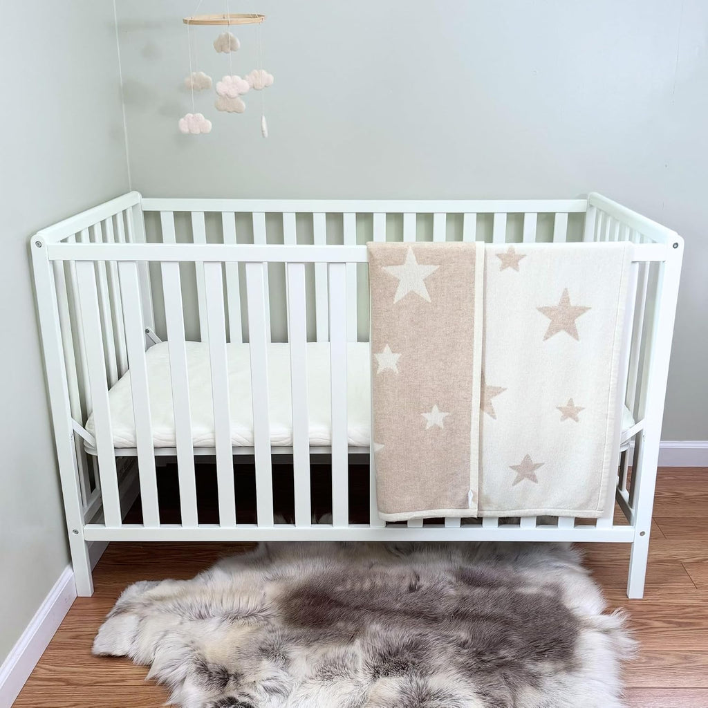 100% Cashmere Baby Blanket Star Design 32" x 40" Cream