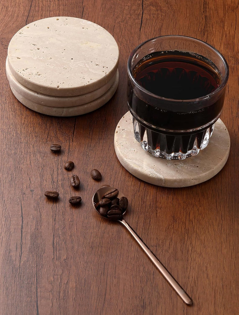 Beige Travertine Coasters,Marble Absorbent Coasters 4 '' - Set of 4