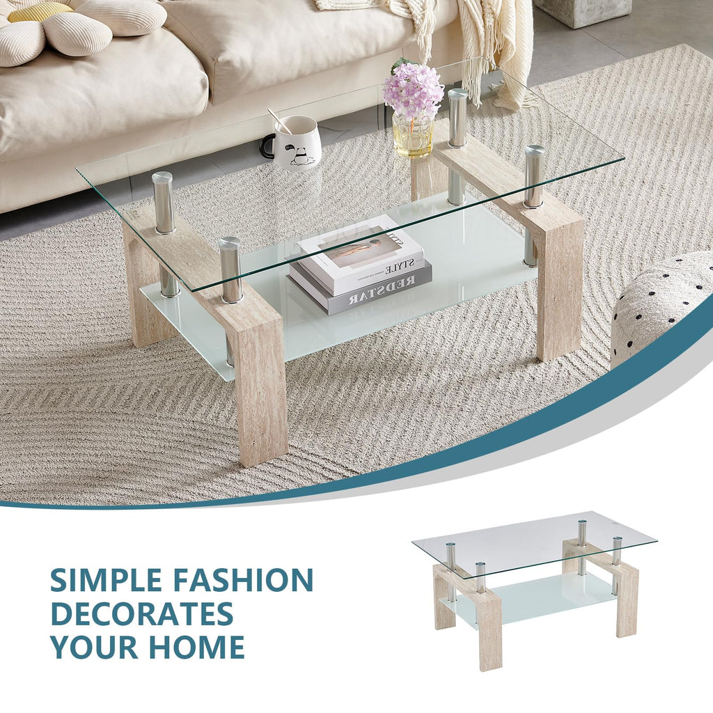 Living Room Rectangle Coffee Table, Tea Table Suitable for Waiting Room, Modern Side Coffee Table with Wooden Leg
