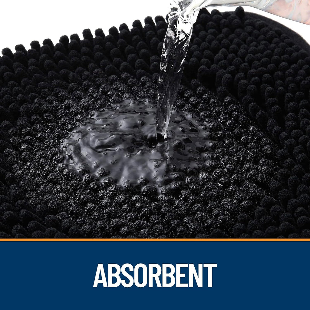 Dog Door Mat for Muddy Paws 36x24, Super Absorbent Chenille Mud Mat | Black, Absorbs Moisture and Dirt, Non-Slip