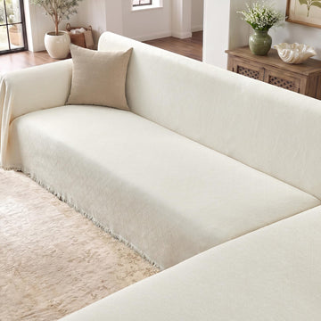 2 Pieces Sectional Couch Covers L Shaped, Cream White, XL