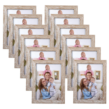 5x7 Picture Frame Distressed Beige White Set of 12, Multi Rustic Wood Grain 5 by 7 Photo Frames Bulk for Wall or
