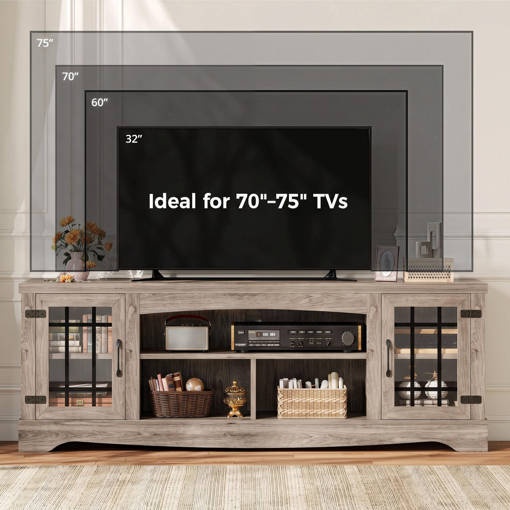 Farmhouse TV Stand for 75 Inch TV, Light Rustic Oak