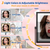 Makeup Mirror with Lights, 4000mAh Rechargeable Magnifying Mirror with Light, 1X/10X, Height Adjustable Bathroom