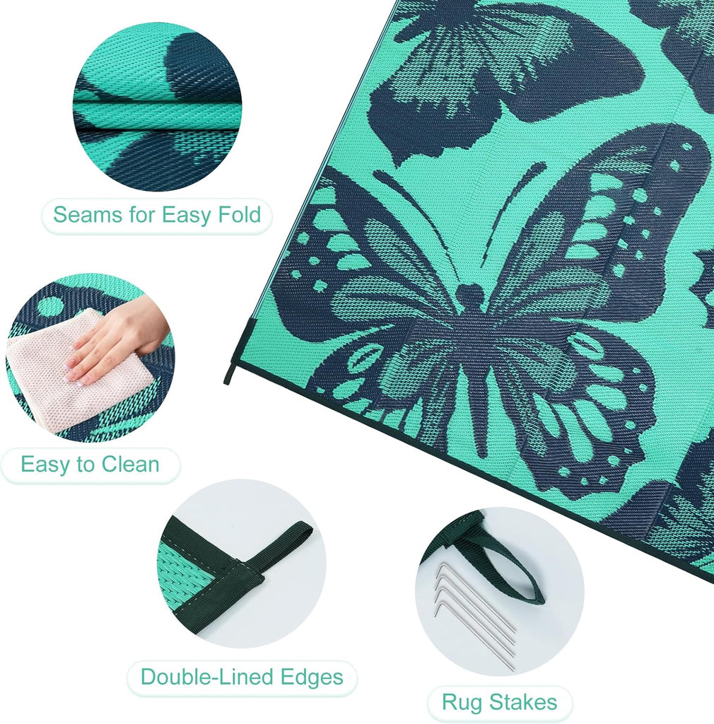 Outdoor Rug Waterproof 8x10 ft, Patio Plastic Straw Rugs for RV Camping, Reversible Mat Outside, Indoor Outdoor Large