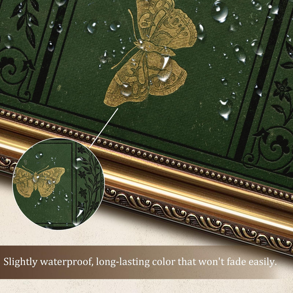 Vintage Gold Framed Wall Art, Classical Butterfly Posters Wall Art Decor Emerald Green Old Bookcover Art Print