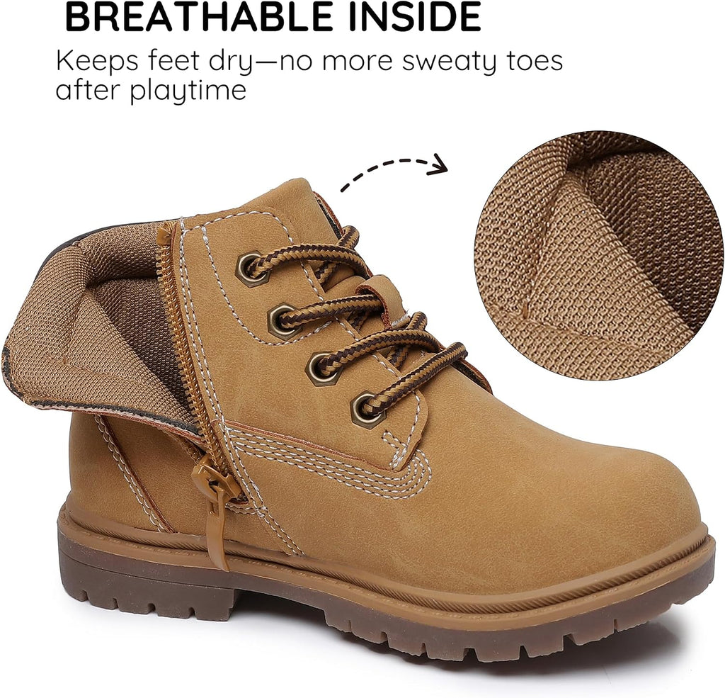 Toddler Boys Boots Brown Work Fall Boots with Side Zipper