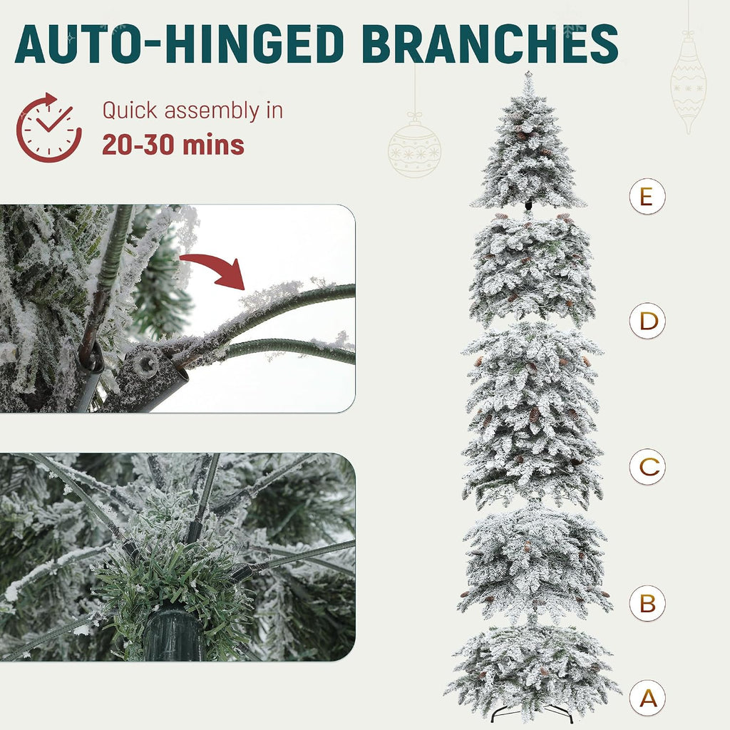 Prelit Flocked Drooping Pencil Christmas Tree with Pine Cone
