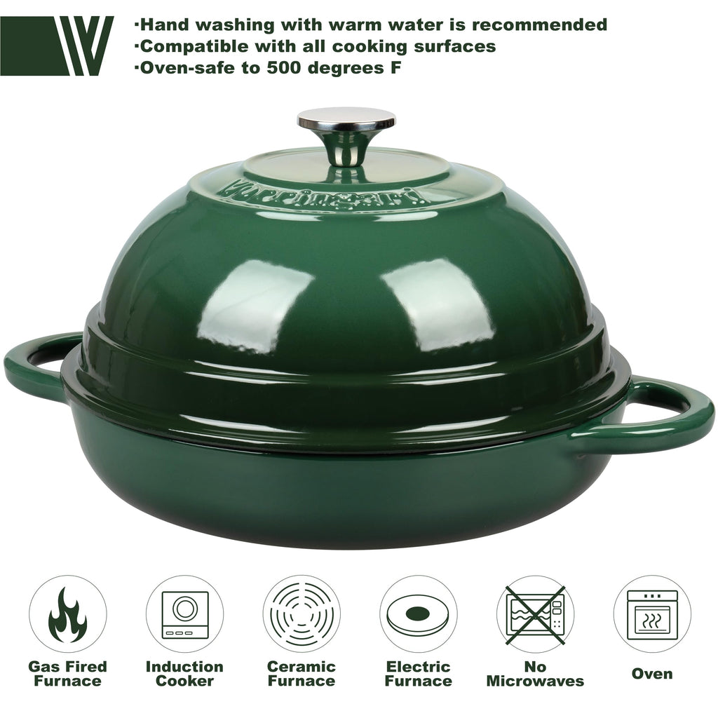 Cast Iron Enameled Dutch Oven Pot with Lid for Bread Baking, Bread Oven, 6 Quart, Dark Green