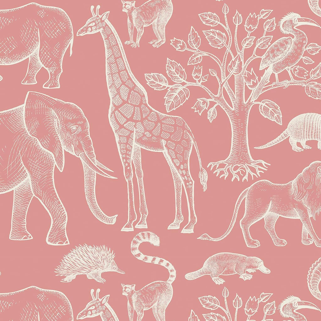 17.5x276 Cute Pink Peel and Stick Wallpaper Giraffe Bird Tree Elephant Animal Wall Paper Mural Girly Pink Contact