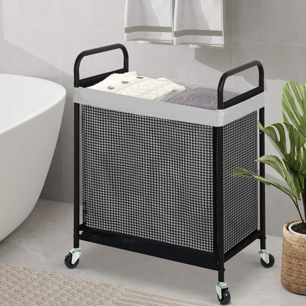 Laundry Hamper 2 Section, 100L Rolling Laundry Sorter Cart with Removable and Washable Liner Bag, Clothes Hamper with