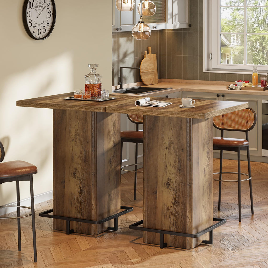 Bar Table, 39.37" High Square Pub Table for Small Bars, Dining Room, Kitchen (Only Table) (Brown)
