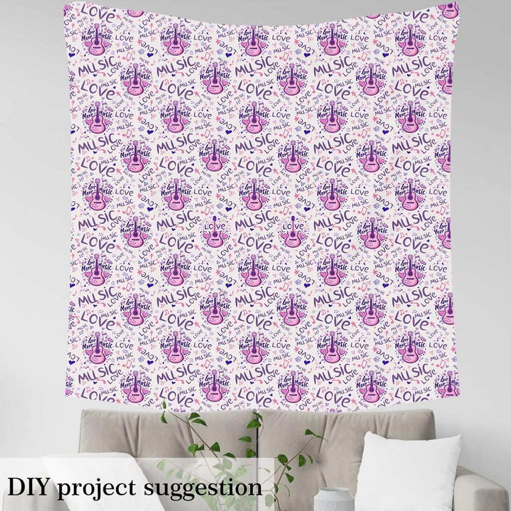 Cartoon Guitar Fabric by The Yard Pink Watercolor Musical Instrument Hippie No Stretch Fabric Street Art Graffiti