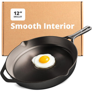 12" Cast Iron Skillet, Smooth Surface, Nonstick-Like Release