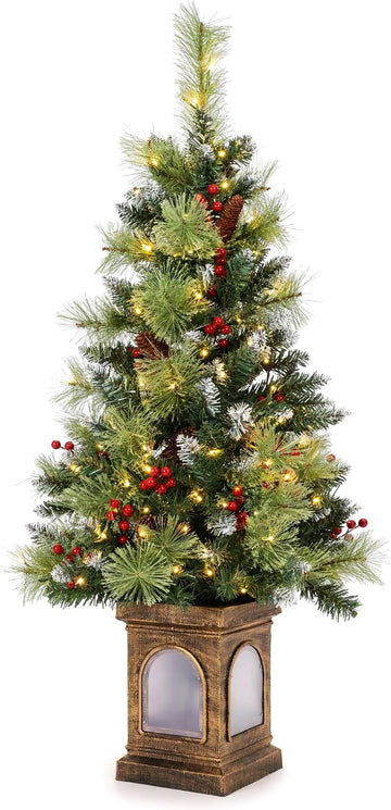 4 FT Pre-Lit Artificial Christmas Tree with Lantern-Style Base
