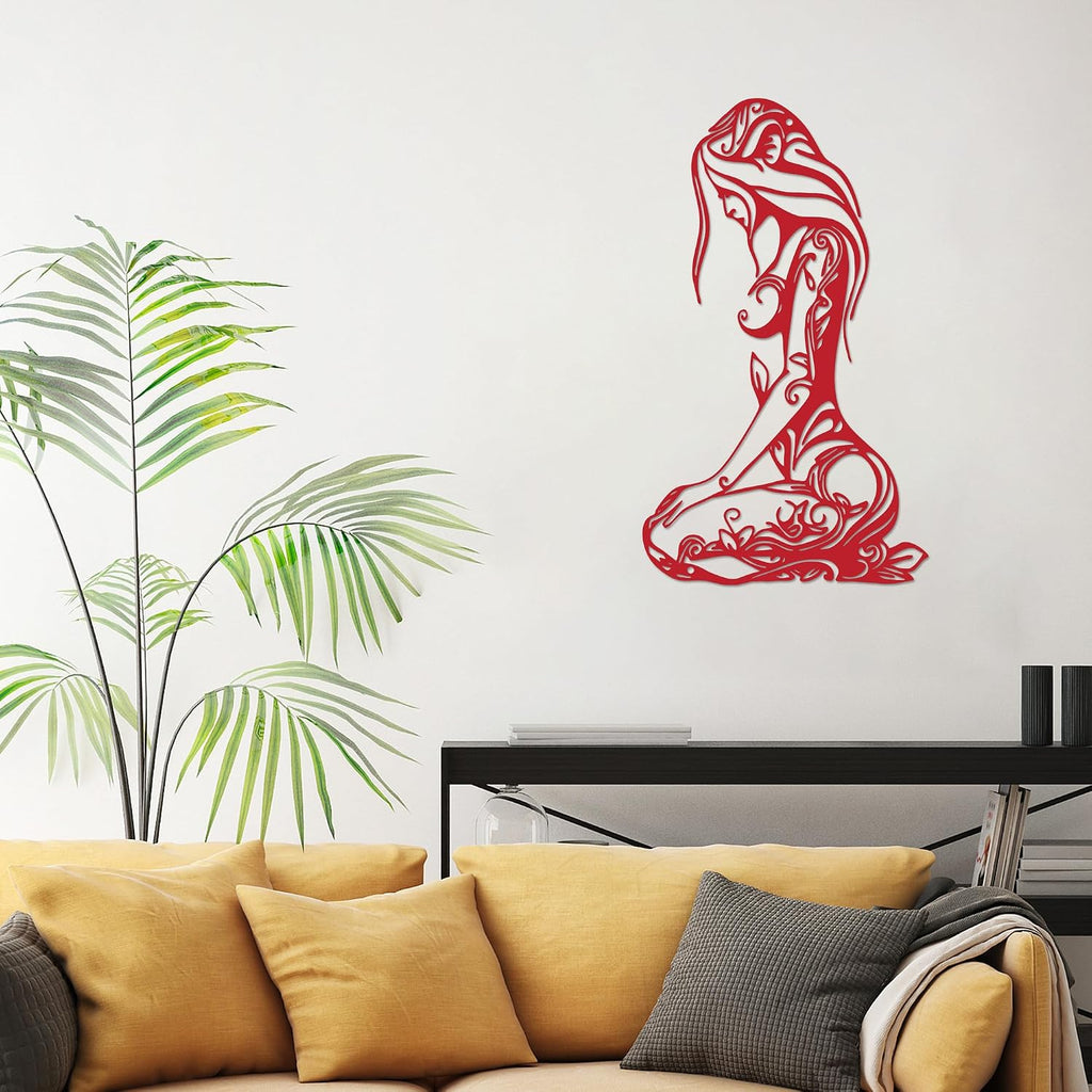 Abstract Metal Wall Art Minimalist Line Sculpture.Red.