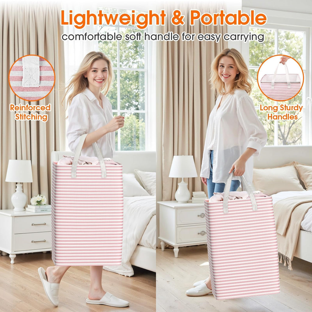 3-Pack Laundry Basket, Collapsible Laundry Hampers, 75L, Pink