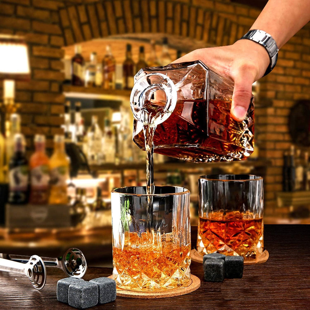 Whiskey Decanter Set for Men - Whiskey Decanter with 4 Whiskey Glasses in Gift Box, Non-Lead Glass for Bourbon - Set of 5